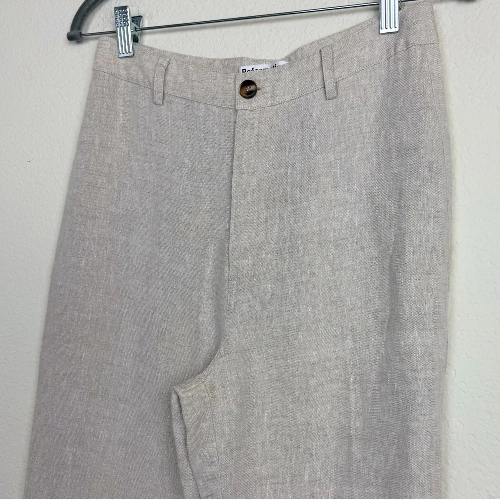 Reformation Tan Linen Straight Leg Pant